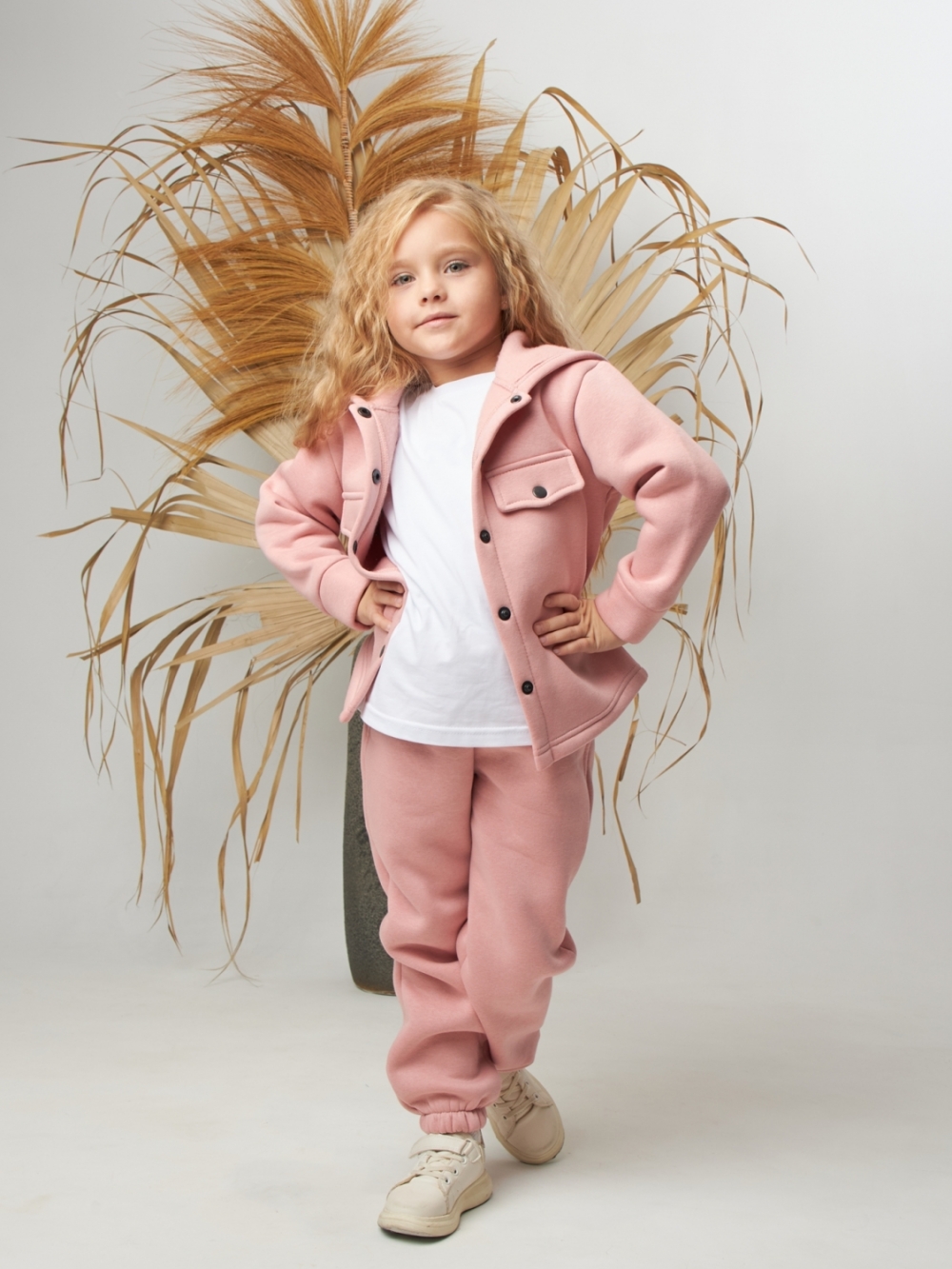 333. Костюм детский (Брюки+Толстовка) на кнопках, пудра, хлопок 65%, 35% ПЭ, 3-х нитка с  начесом 122,128,134,140