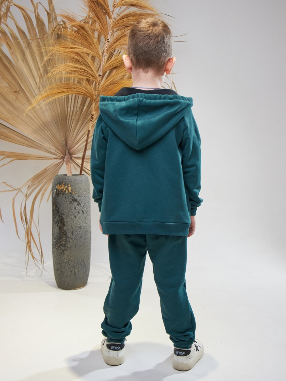 328-ИЗ. Костюм детский  на молнии, изумрудный, хлопок 65%, 35% ПЭ, 3-х нитка без начеса 80,86,92