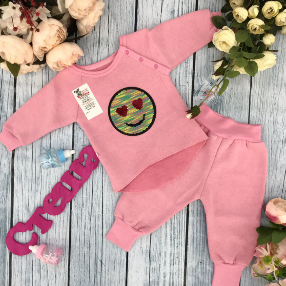 234. Костюм из футера с начесом "Смайл",  хлопок 65%, 35% ПЭ, 74,80,86