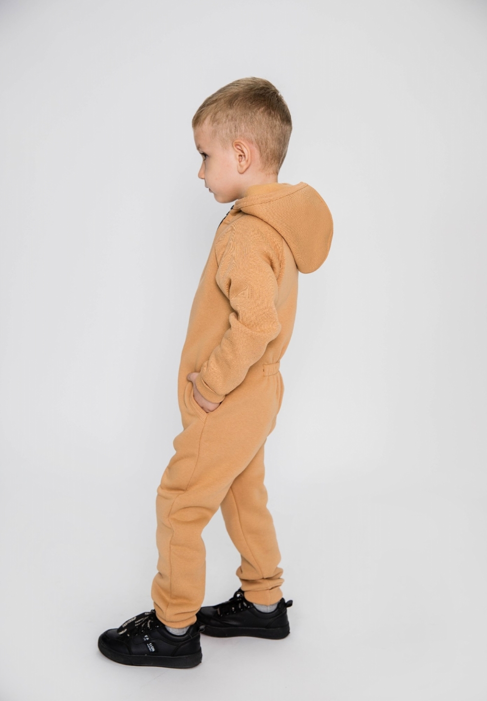 318-ТК. Комбинезон на молнии с капюшоном,  темно кофейный, хлопок 65%, 35% ПЭ, 3 нитка толстовка (начёс) 86,92,98,104