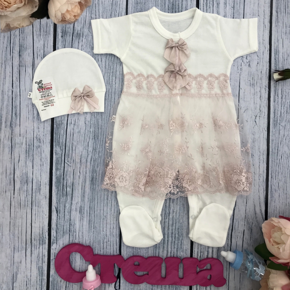 284-П. Комбинезон с шапкой, (бабочка), пудра хлопок 100% кулирка 56,62