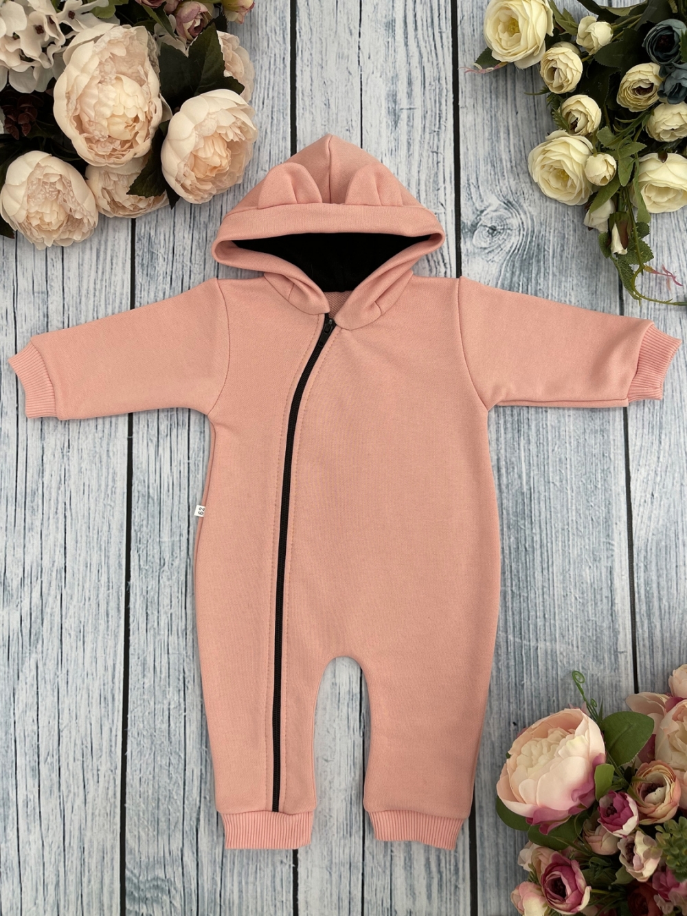 315-ПЕР. Комбинезон с капюшоном, хлопок 65%, 35% ПЭ ПЭ, 3-х нитка без начеса + интерлок 62,68,74,80