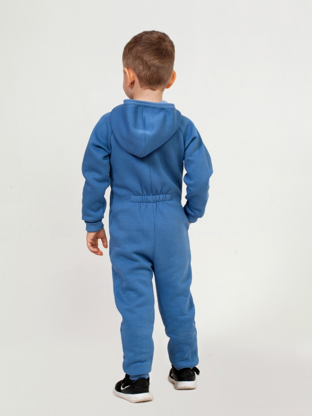 318-ДЖ. Комбинезон на молнии с капюшоном, джинсовый, хлопок 65%, 35% ПЭ, 3 нитка толстовка (начёс) 86,92,98,104