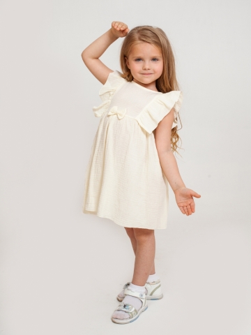 Купить 322-СЛ. Платье из муслина детское, хлопок 100% сливочный, р. 74,80,86,92 в Хасавюрте
