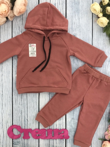 Купить оптом 311-ТР. Свитшот с капюшоном + Штаны, хлопок 65%, 35% ПЭ, 3-х нитка ( без начеса) терракот 80,86,92 в Хасавюрте