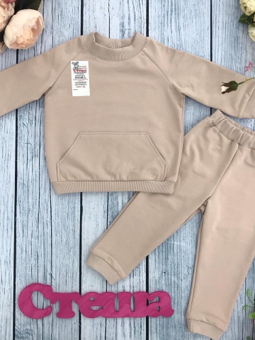 Купить оптом 312-СЛ. Свитшот+ Штаны , хлопок 70%, 25% ПЭ, 5% лайкра, 2 нитка петля без начеса, сливочный 98,104,110,116 в Хасавюрте