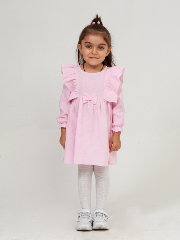 Купить 321-Р. Платье из муслина детское, хлопок 100% розовый, р. 98,104,110,116 в Хасавюрте