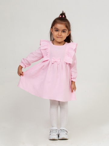 Купить 321-Р. Платье из муслина детское, хлопок 100% розовый, р. 74,80,86,92 в Хасавюрте