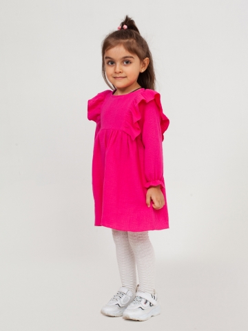 Купить 321-Ф. Платье из муслина детское, хлопок 100% фуксия, р. 74,80,86,92 в Хасавюрте